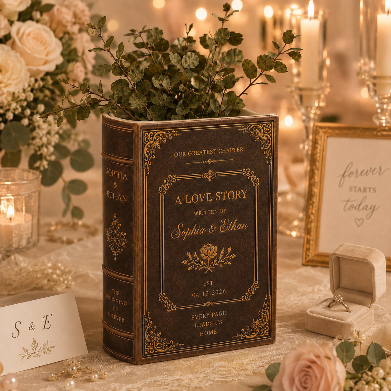 Customized Love Story Book Vase, Custom Wedding Gift for Couple, Bridal Shower Gift