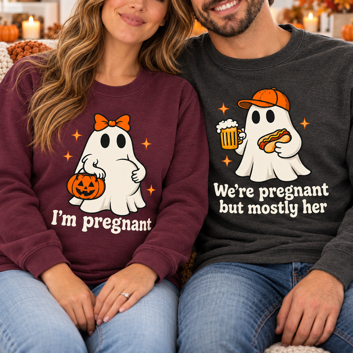 Ghost Halloween Pregnancy Sweatshirt & Hoodie – Matching Couple Sweaters