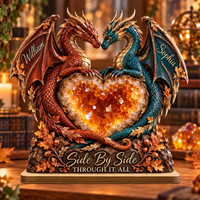 Personalized Crystal Heart Dragon Couple Wooden Plaque – Anniversary Gift