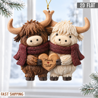 2D Personalized Highland Cow Couple Ornament, Custom Name Christmas Gift for Couple, Cute Farm Animal Ornament, Rustic Love Keepsake 2026