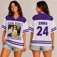 Personalized Look Who’s Getting Married Football Jersey, Custom Childhood Photo Name & Number Bride Shirt, Bachelorette Party Bridal Gift**