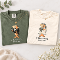 Comfort Colors O-Fish-Ially Married & O-Fish-Iant Shirts, Funny Fishing Wedding Tees for Bride, Groom and Officiant