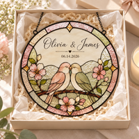 Personalized Love Birds Glass Suncatcher, Custom Wedding Anniversary Gift