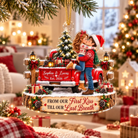 Personalized Red Truck Kissing Couple Ornament – Romantic Christmas Gift