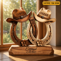 Custom Western Couple Wood Decor, Personalized Cowboy Hat Horseshoe Sign, Rustic Engagement Centerpiece, Bride And Groom Gift