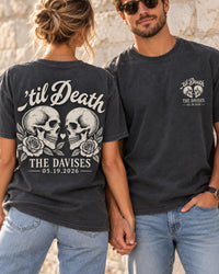 Charcoal 'Til Death couple shirt front and back