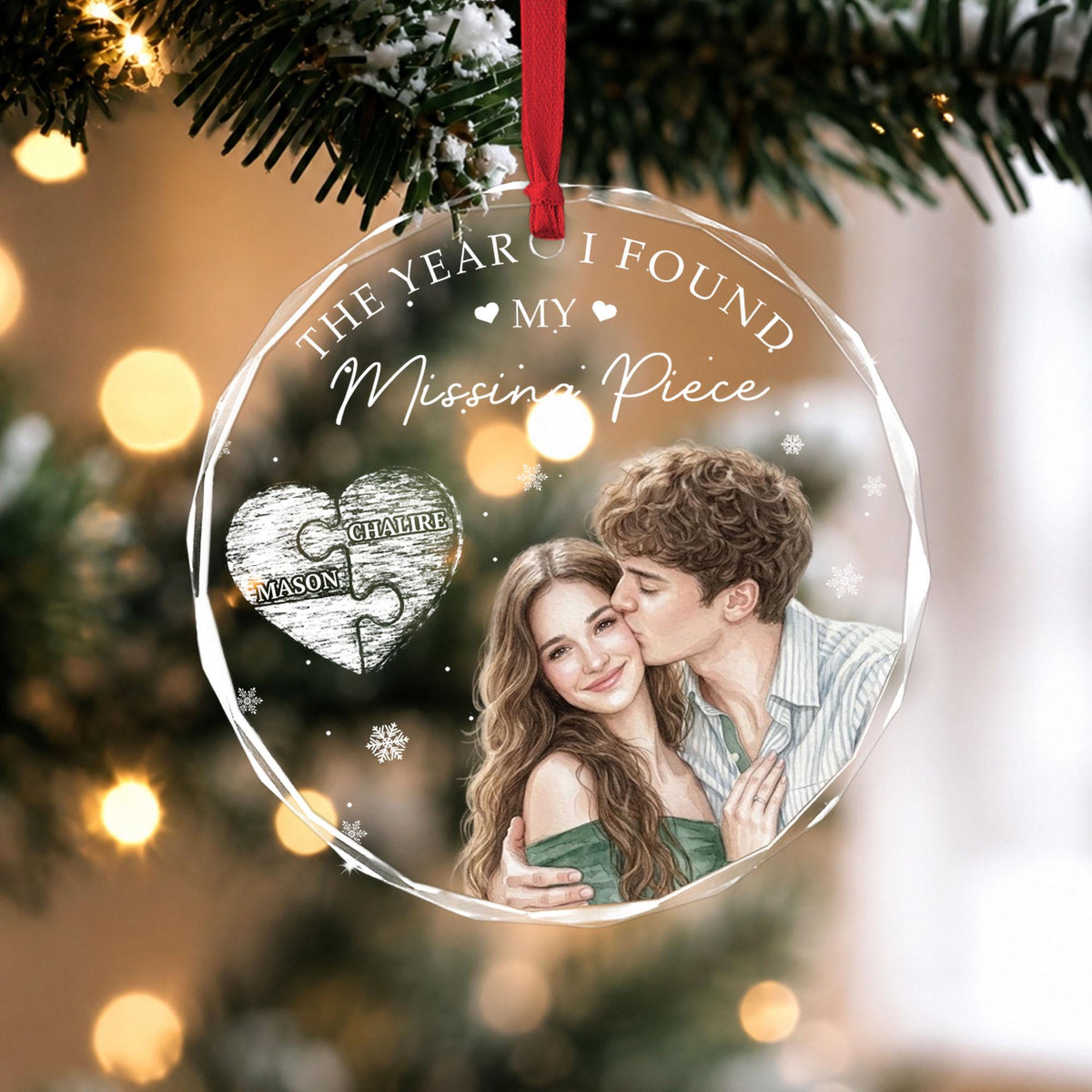 Personalized The Year I Found My Missing Piece Photo Crystal Ornament image 5