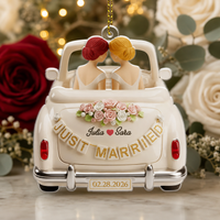 Personalized Just Married Car Ornament, Custom Names & Wedding Date, 2-Layer Acrylic Newlywed Gift