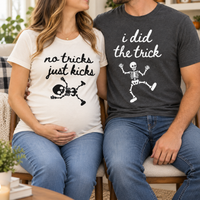 No Tricks Just Kicks & I Did The Trick Couple Shirts – Pregnancy Announcement