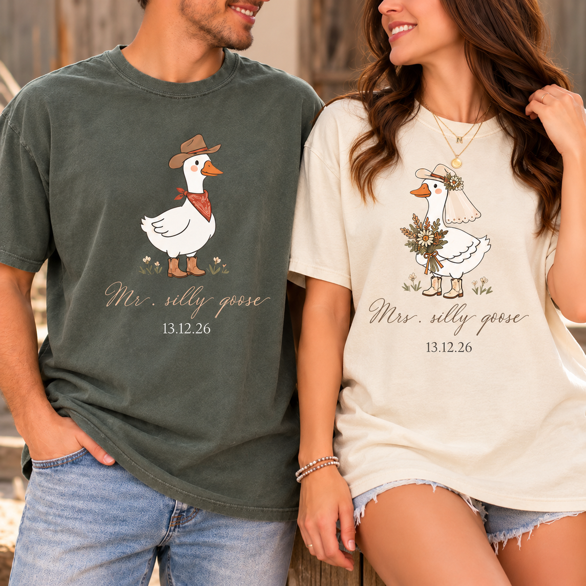 Personalized Mr. & Mrs. Silly Goose Couple Comfort Colors Tee mockup 2