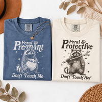 Feral & Pregnant Raccoon Couple Shirts, Protective Dad Matching Tee, Funny Pregnancy Announcement Shirt, Expecting Parents Gift