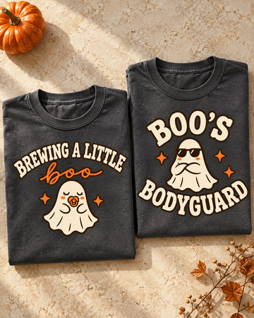 Brewing a Little Boo & Boo’s Bodyguard Ghost Comfort Colors Tees