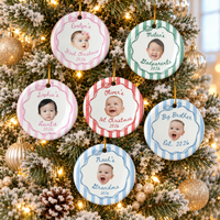 Personalized Striped Baby Photo Ornament – Baby's First Christmas