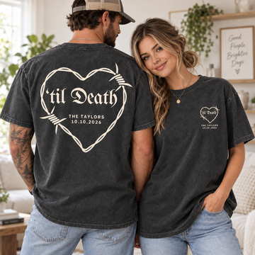 Personalized ’Til Death Wedding Shirt – Custom Last Name & Date Tee