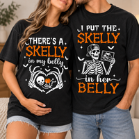Skelly in My Belly Halloween Pregnancy Couple Shirts