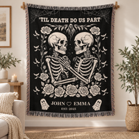 Skeleton Couple Till Death Blanket, Personalized Skeleton Lovers Wedding Blanket, Spooky Goth Couple Halloween Gift, Valentines, Anniversary