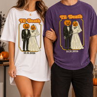 Personalized Til Death Halloween Couple Shirts, Custom Wedding Date Bride and Groom Tees, Matching Newlywed Gift