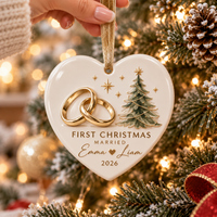 Personalized First Christmas Married Ceramic Ornament – Newlywed Couple Gift