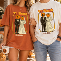 Personalized Til Death Halloween Couple Shirts, Custom Wedding Date Bride and Groom Tees, Matching Newlywed Gift