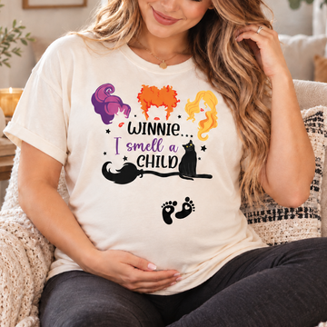 Winnie I Smell a Child T-Shirt, Halloween Mom Shirt, Pregnancy Announcement Tee, Witchy Pregnant Shirt