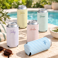Personalized Pastel Striped Can Coolers, Custom Name Party Favors
