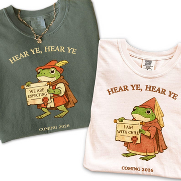 Pregnancy Reveal Couple Shirts, Funny Medieval Frog Tshirt, Matching Expecting Parents Shirts, Baby Announcement Set, Hear Ye Hear Ye Tees