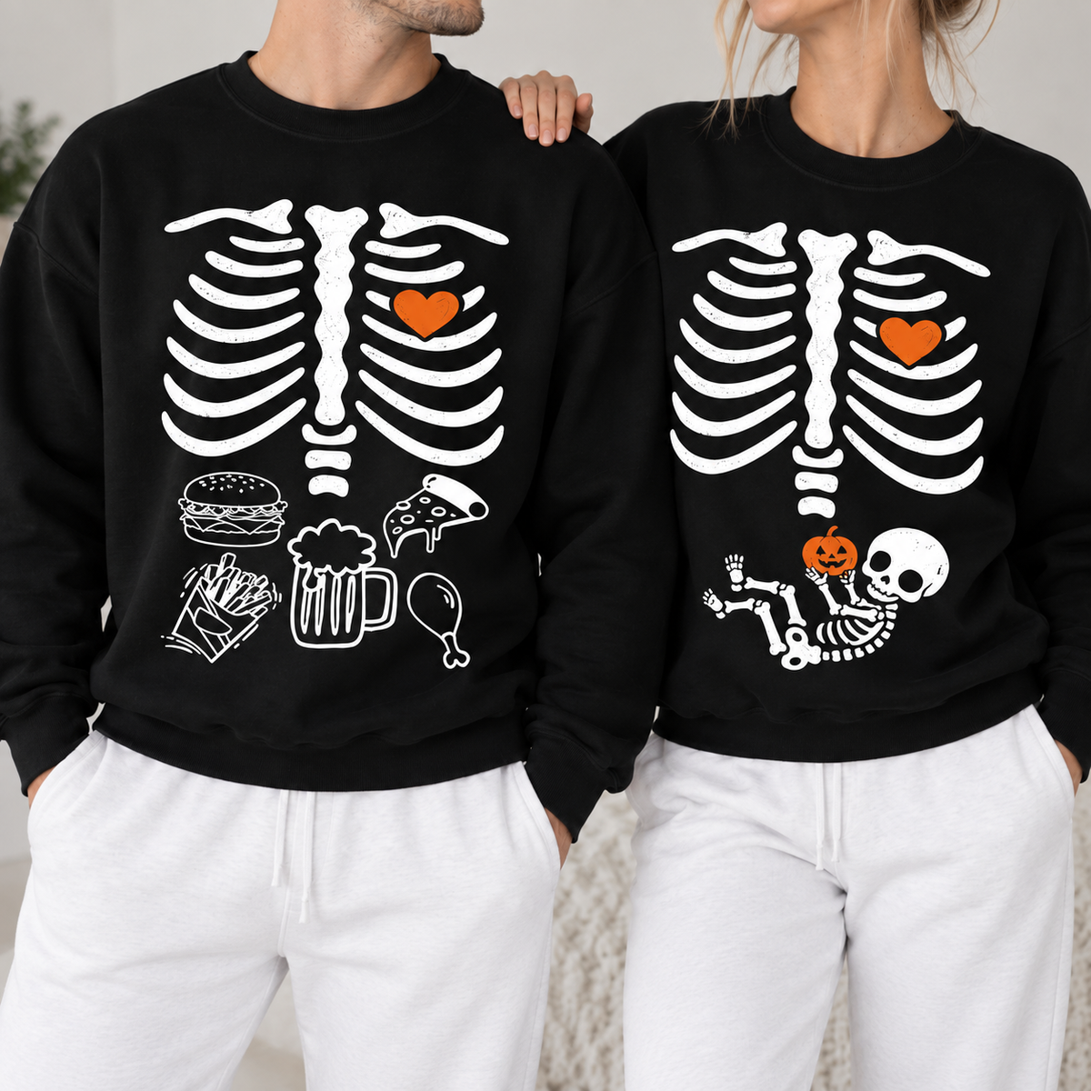 Halloween Skeleton Pregnancy Sweatshirt & Hoodie, Matching Couple Baby Announcement matching couple mockup