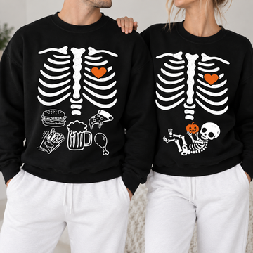 Halloween Skeleton Pregnancy Sweatshirt & Hoodie, Matching Couple Baby Announcement matching couple mockup