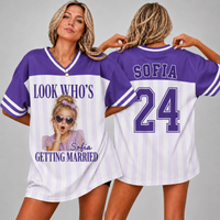 Personalized Look Who’s Getting Married Football Jersey, Custom Childhood Photo Front Name & Back Number, Bachelorette Party Bride Shirt