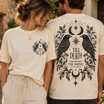 Personalized Till Death Raven Comfort Colors Shirts – Gothic Newlywed Couple Gift