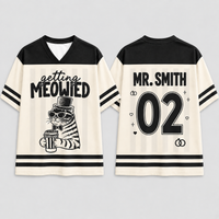Personalized Bride & Groom Jersey Shirts, Funny Cat Wedding Couple Tees, Custom Name and Number Matching Football Tops