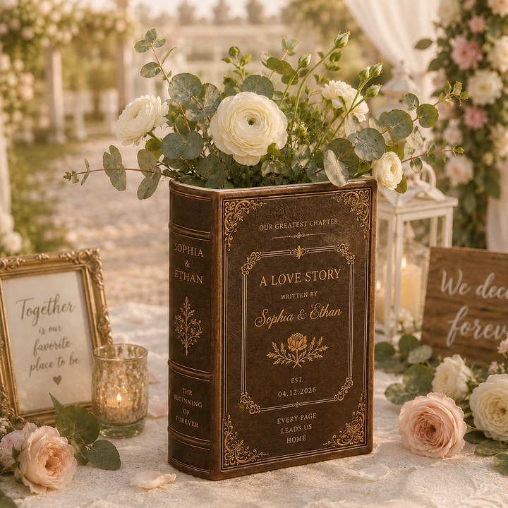 Customized Love Story Book Vase, Custom Wedding Gift for Couple, Bridal Shower Gift