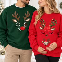 Christmas Reindeer Pregnancy Announcement Sweatshirt & Hoodie – Matching Couple Set