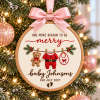Personalized Baby Clothes Embroidered Hoop Ornament – Christmas Pregnancy Reveal