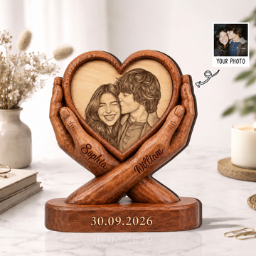 Personalized Photo Couple Wooden Block, Custom Names & Date Keepsake, Wedding Anniversary Engagement Gift for Couples