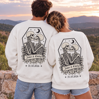 Personalized Til Death Couple Sweatshirt & Hoodie, Custom Skeleton Wedding Shirts, Names & Wedding Date, Gothic Newlywed Gift
