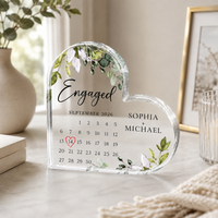 Personalized Heart Acrylic Plaque  Keepsake for Engagement Gift, Custom Couple Names & Engagement Date Calendar Plaque, Fiancé Fiancée Keepsake