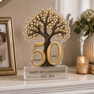 Personalized Tree of Life Acrylic Plaque Keepsake for 50th Anniversary, Custom Couple Names & Years Golden Wedding Anniversary Gift for Parents Grandparents
