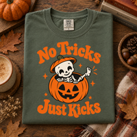 No Tricks Just Kicks Halloween Shirt – Baby Skeleton Pumpkin Tee
