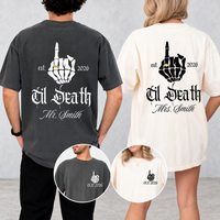 Personalized Til Death Matching Couple Shirts, Custom Mr and Mrs Names and Date Skeleton Tees, Gothic Newlywed Gift