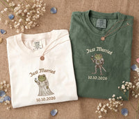 Personalized Just Married Frog Shirts, Matching Bride & Groom Tees, Newlywed Wedding Couple Gift
