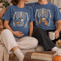 Funny Halloween Pregnancy Couple Shirts for Expecting Parents, Matching Skeleton Mom Dad Tees, Spooky Baby Announcement Gift
