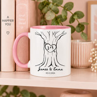 Personalized Heart Tree Couple Mug, Custom Ceramic Coffee Mug, Anniversary Gift For Couple, Wedding Or Bridal Shower Gift, Mr And Mrs Mug