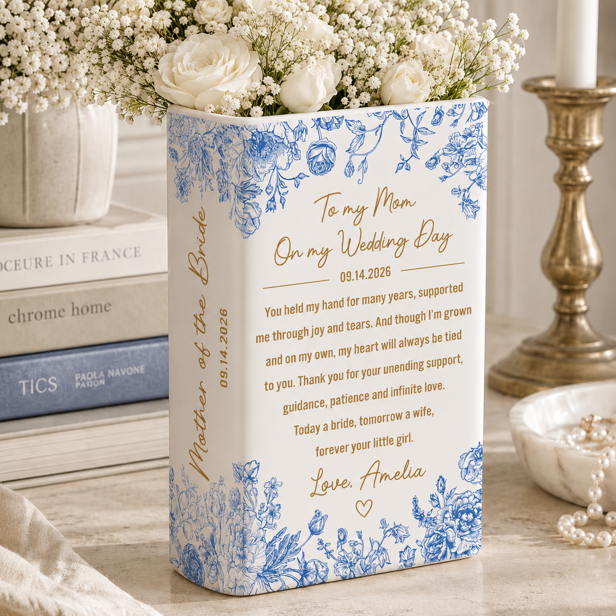Custom Mother Of The Bride Gift, Personalized Mother Of The Groom Ceramic Book Vase Wedding Favors Gift For Mom