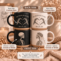 Personalized Skeleton Bride & Groom Mug, Till Death Do Us Part Wedding Cup, Custom Date Couple Mug, Gothic Wedding Gift