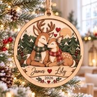 Personalized Deer Couple Wooden Ornament – Christmas Gift For Couples