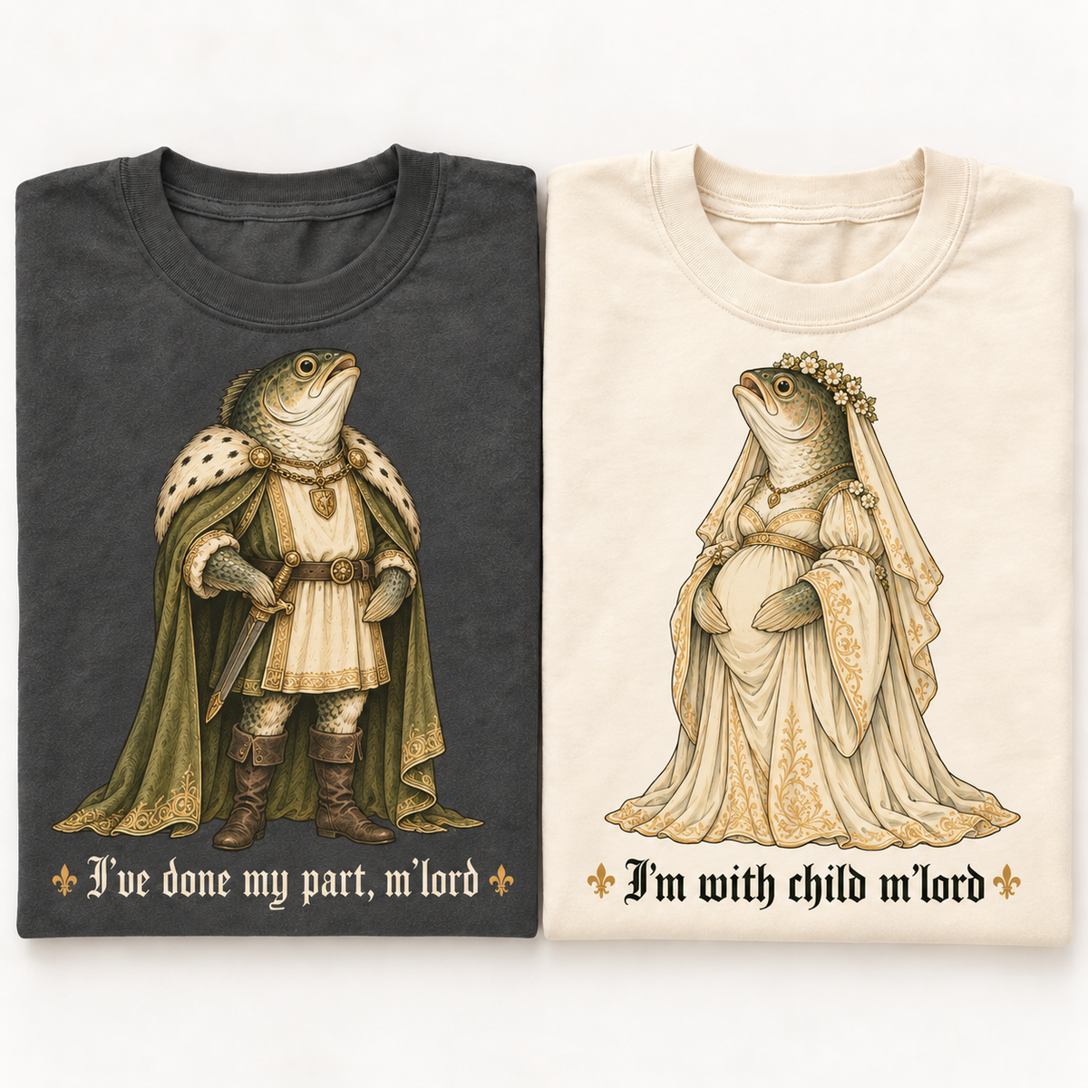 Medieval frog pregnancy announcement couple shirt mockup 5