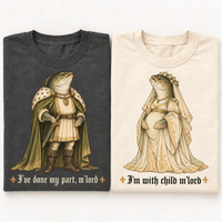 Medieval frog pregnancy announcement couple shirt mockup 5