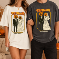 Personalized Til Death Halloween Couple Shirts, Custom Wedding Date Bride and Groom Tees, Matching Newlywed Gift