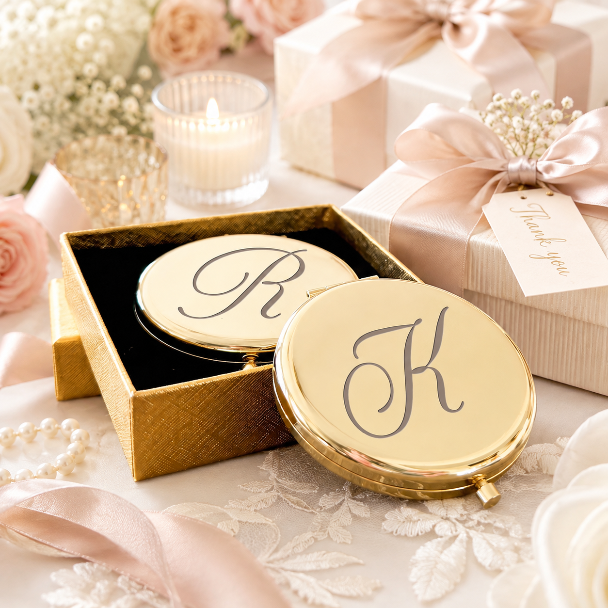 Personalized Compact Mirror for Bridesmaids, Engraved Pocket Makeup Mirror, Custom Name Wedding Party Favor